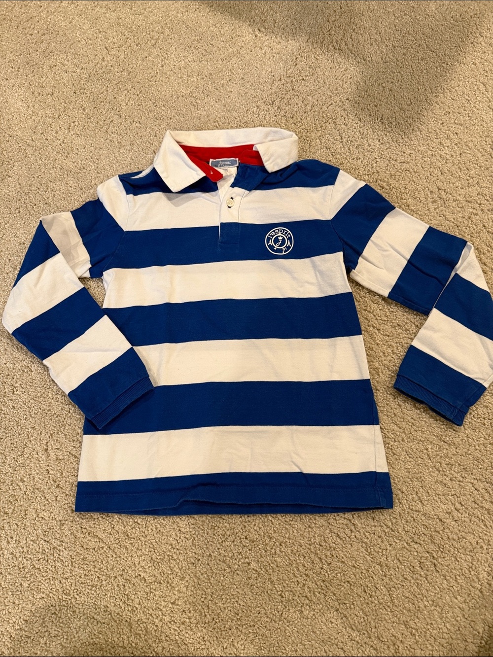 Jacadi Striped Rugby Polo Shirt - Blue & White, size Boys 8